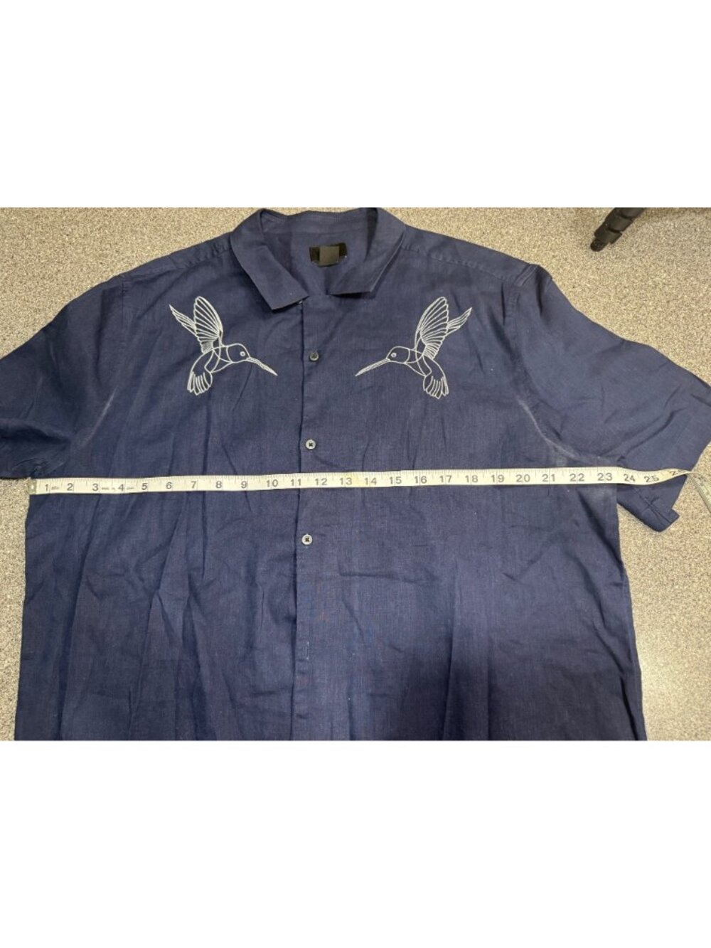 H&M XL Navy Embroidered Hummingbird Short Sleeve Shirt Kitschy Whimsical - Picture 8 of 11